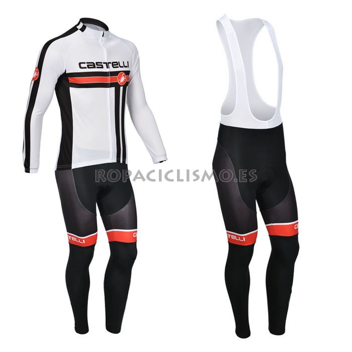 2013 Maillot Castelli Mangas Largas Tirantes Blanco Negro